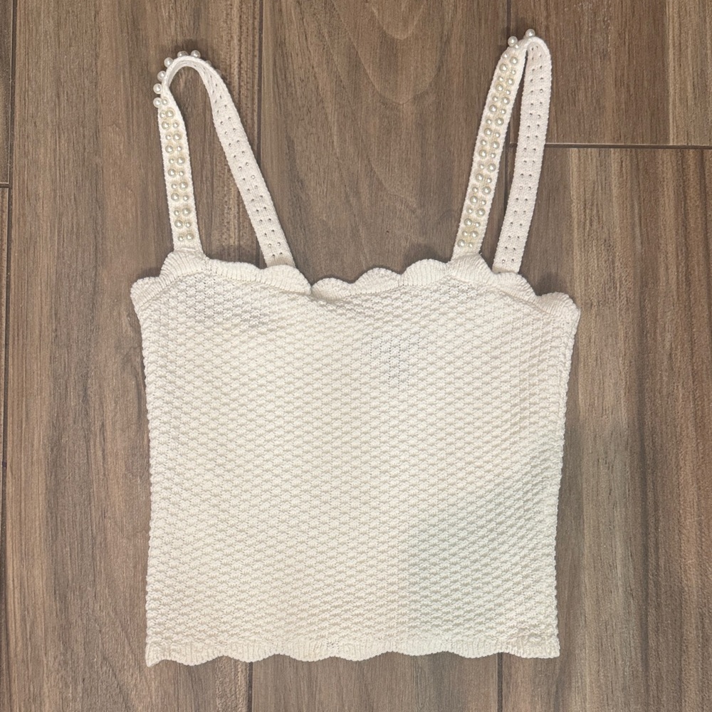 Aqua Cream Textured Women's Top with Pearl straps size xs